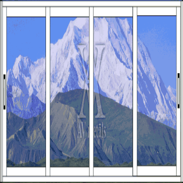 Sliding aluminum construction on 4 guides, 4 windows,  opening 75%.