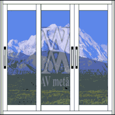 Sliding aluminum construction on two guides, three windows, opening - 30%