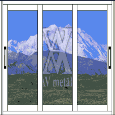 Sliding aluminum construction on three guides, three windows, opening - 70%